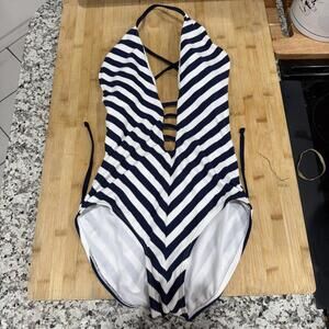 Rachel Roy Striped Blue/white One Piece Bathing Suit Size M Medium Women’s *